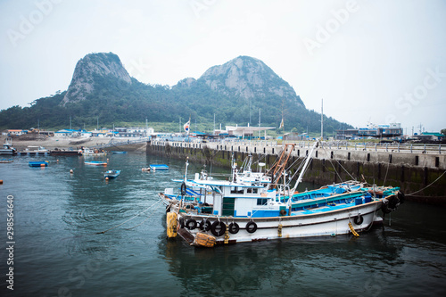 a boat docked in the Cheongsam Island  South Korea