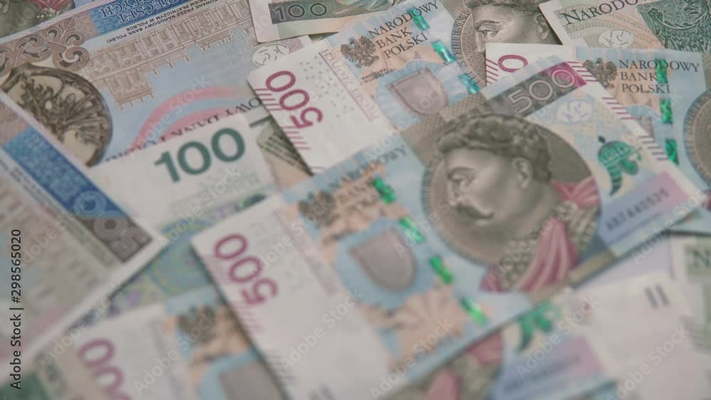 Pan: Background of polish banknotes 100 and 500 money Pan: Background of polish banknotes 100 and 500 money
