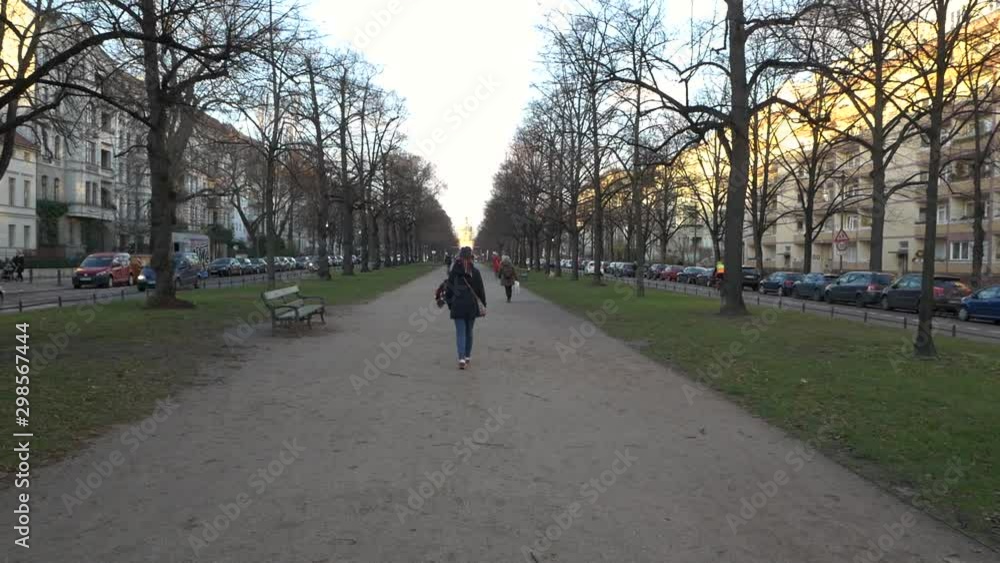 Girl goes through berlin's park in winter Girl goes through berlin's park in winter