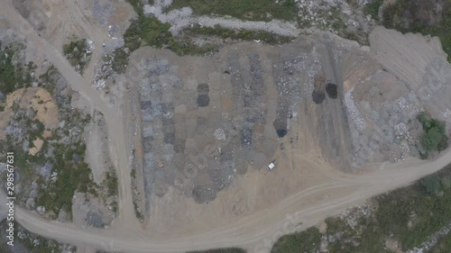 Top view of landfill dumping ground site. Aerial shot photo