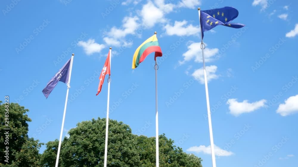 Vilnius, Lithuania, european and lithuanian flags Vilnius, Lithuania, european and lithuanian flags