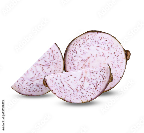 Taro, sliced of taro isolated on white background