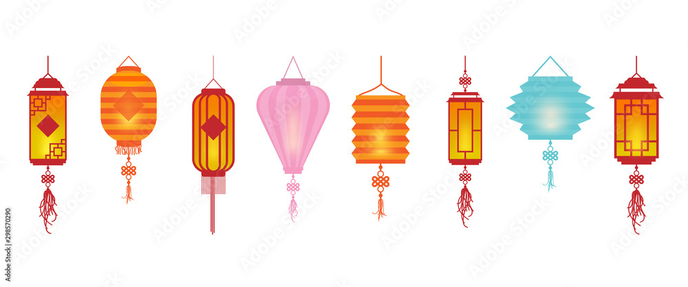 Set of colorful lantern different isolated on white background. Element for your graphic. Vector illustration. Set of colorful lantern different isolated on white background. Element for your graphic. Vector illustration.