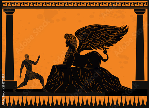 Photo oedipus asking the sphinx riddle greek mythology tale