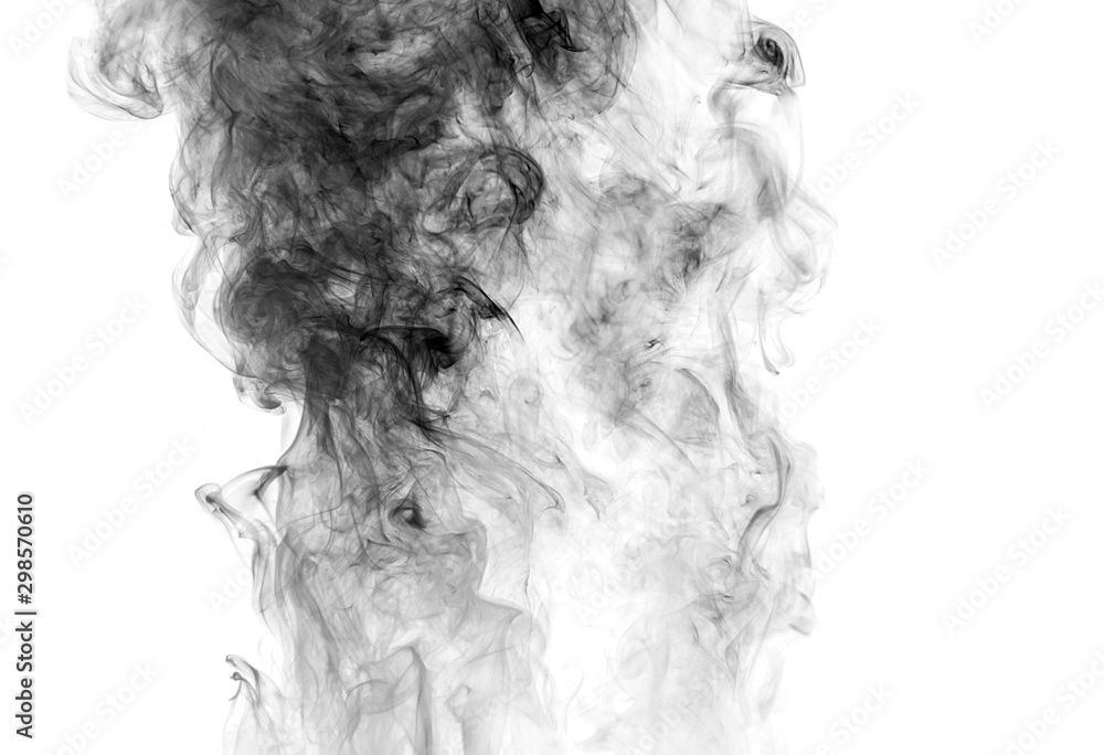 Abstract Blurred of black smoke movement over white background for your abstract design.