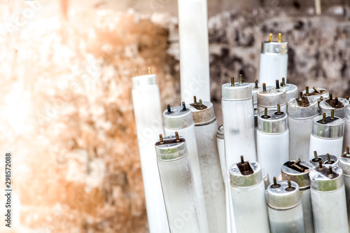 Принти на полотні Straight Fluorescent Lamps are hazardous waste but can be used recycle, Fluorescent lamps broken will release mercury into the environment The cause of Minamata Diseases at japan