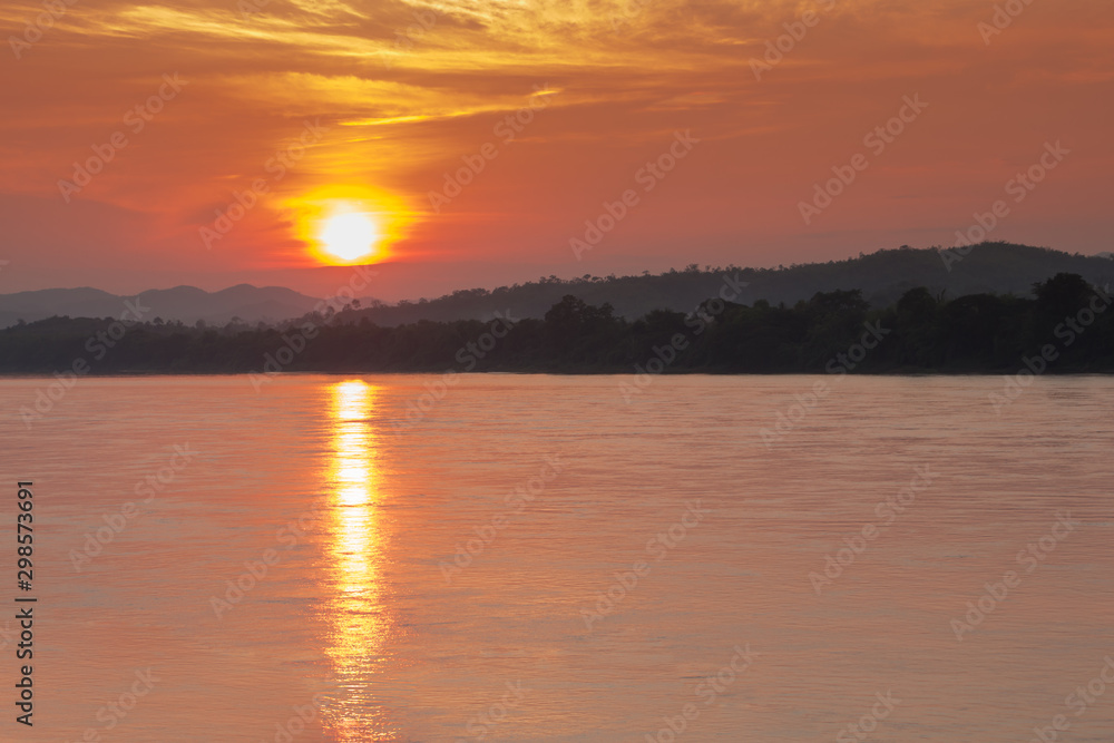 Beautiful of sunset at Mekong River scenery in Chiang Khan district, Loei Thailand.
