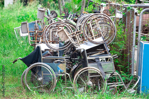 Wheelchairs for the disabled in hospital with old condition. recycled.