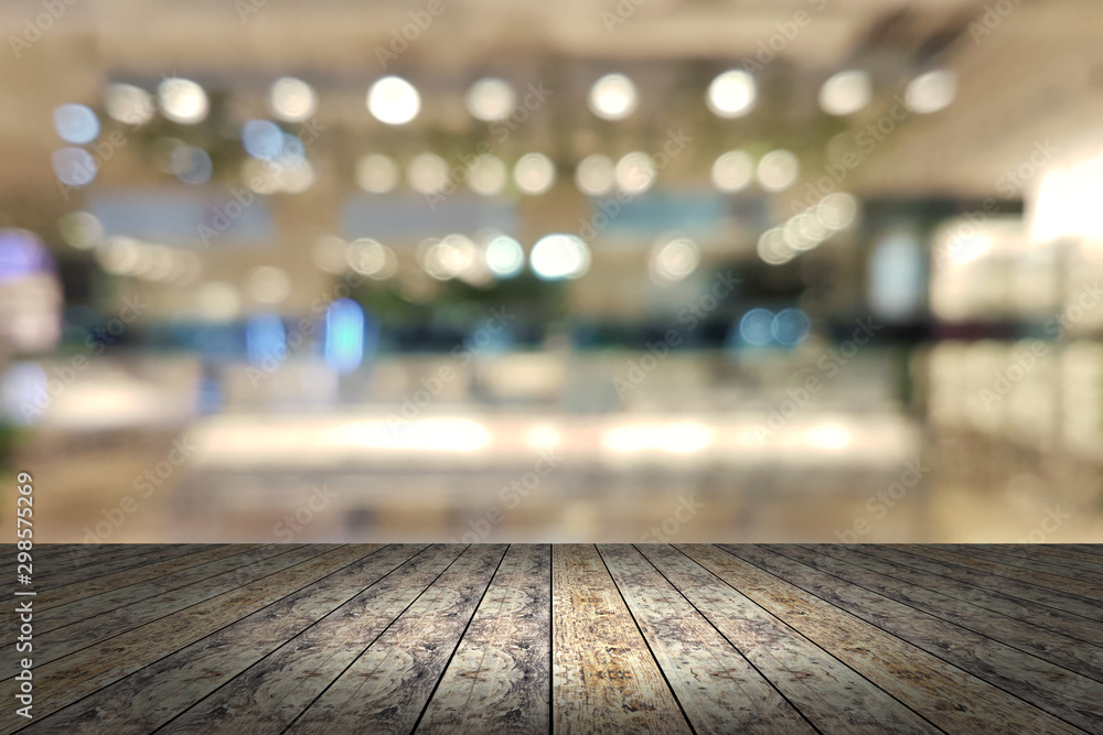 Top desk with blur restaurant background,wooden table Top desk with blur restaurant background,wooden table