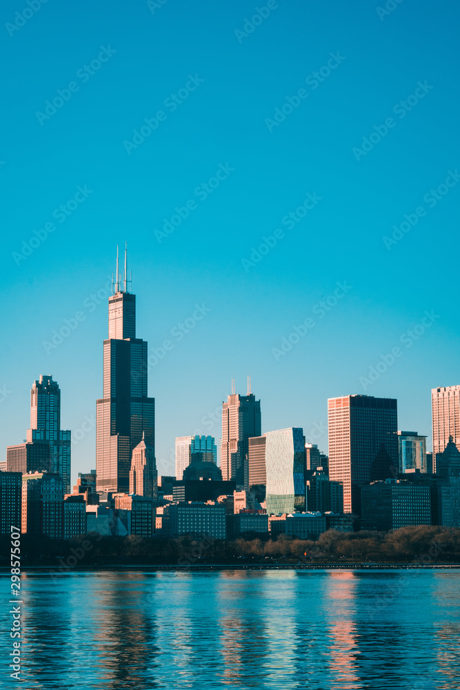 High Blue Chicago Skyline with Lake Michigan