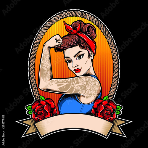 rockabilly girl with tattoo vector photo