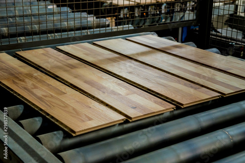 Принти на полотні Production line of the wooden floor factory