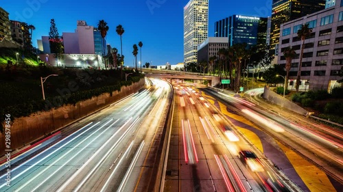 Time Lapse - Downtown with Traffic at Night in Los Angeles, California photo