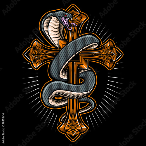 cobra snake with gold cross vector
