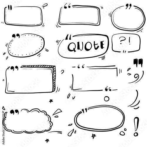 Set of quote frames with quotation marks with Empty templates for text handdrawn doodle style vector