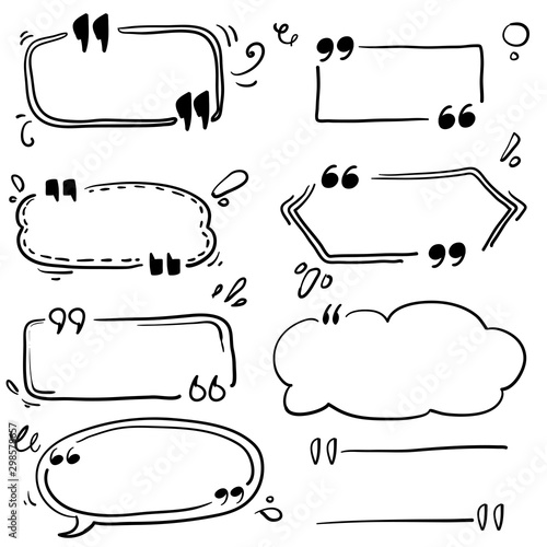 Set of quote frames with quotation marks with Empty templates for text handdrawn doodle style vector