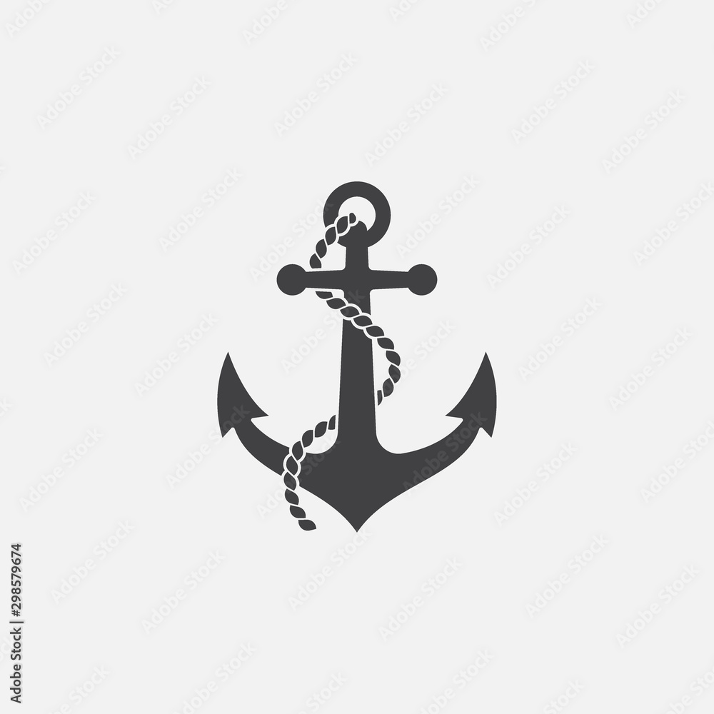Anchor and rope vector logo icon, Nautical maritime, sea ocean boat  illustration symbol, Anchor vector icon, Pirate Nautical maritime boat,  Anchor icon, Simple vector icon Stock Vector