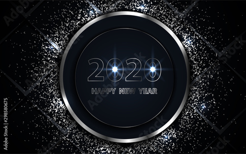 Happy new year vector background with silver sparkle element decoration. Luxury and elegant design template for use element cover, banner, card, advertising