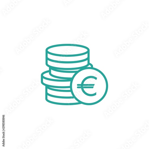 Stack of euro coins with coin in front of it. Flat black icon. Isolated on white.