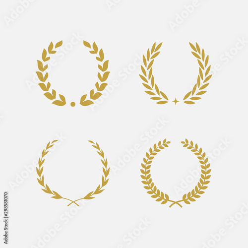 Golden Laurel Wreath floral heraldic element set, Heraldic Coat of Arms decorative logo set illustration, Vector art and illustration of laurel wreath, Branches of olives, symbol of victory,