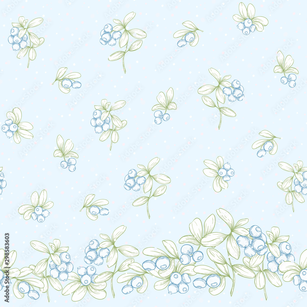 Blueberry. Seamless pattern, background. Graphic drawing engraving style Vector illustration.