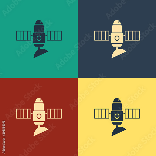 Color Satellite icon isolated on color background. Vintage style drawing. Vector Illustration
