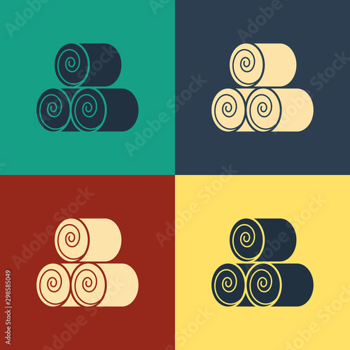 Color Roll of hay icon isolated on color background. Vintage style drawing. Vector Illustration