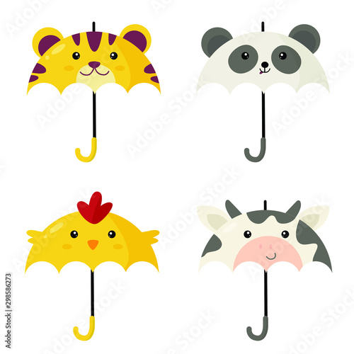 Cute umbrellas in shape of animals. Vector illustration.