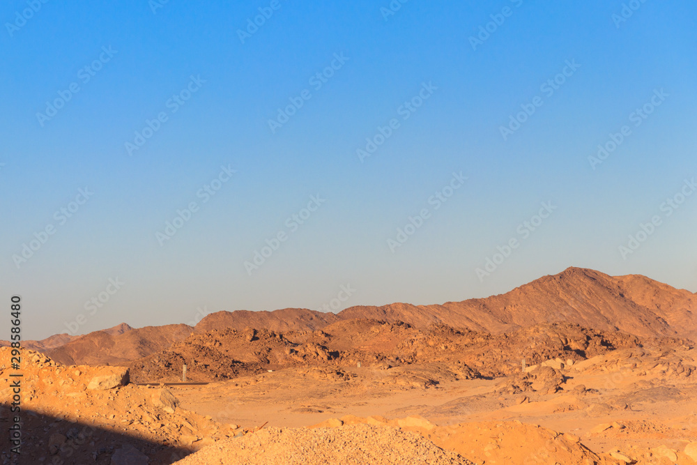 View of Arabian desert and mountain range Red Sea Hills in Egypt