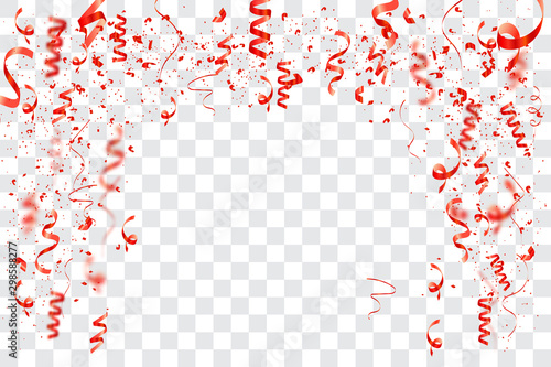 Red confetti concept design template Happy Valentine's day and Happy New year Concept, transparent background Celebration Vector illustration EPS10.