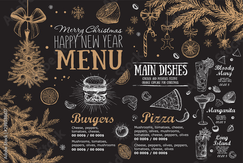 Christmas menu cafe. Food flyer. Restaurant menu. Template design.