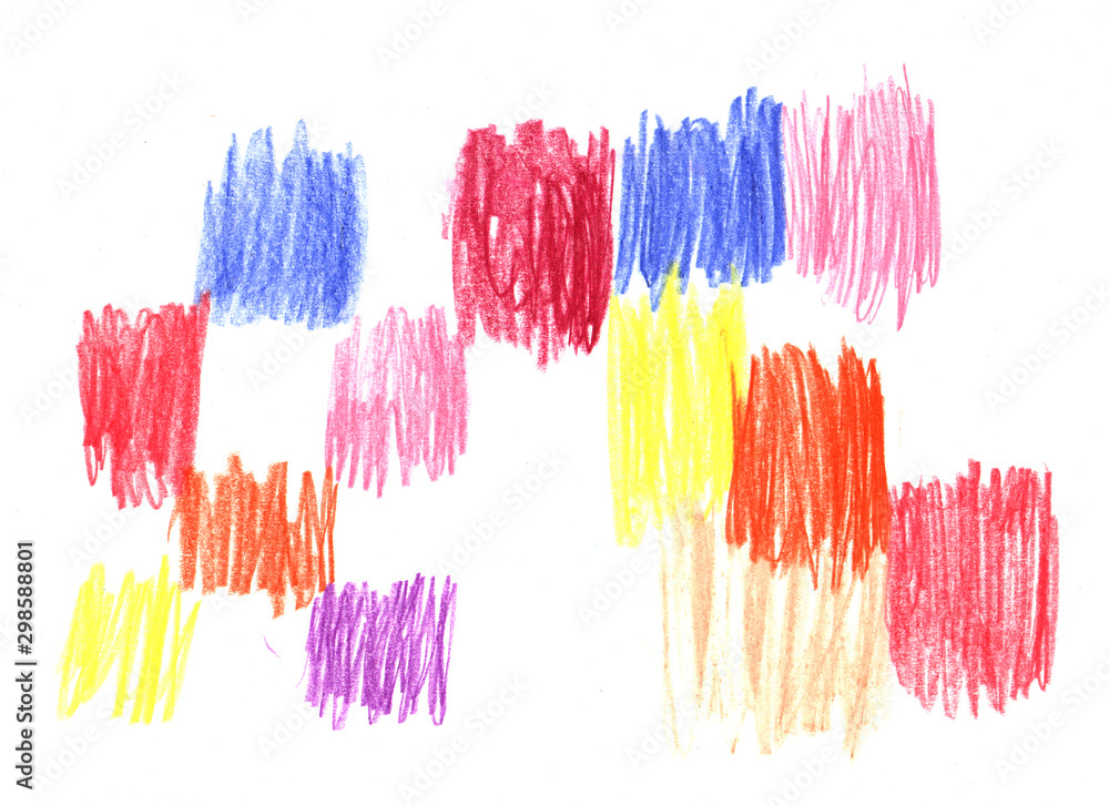 Set of colored chalk strokes on a white paper background