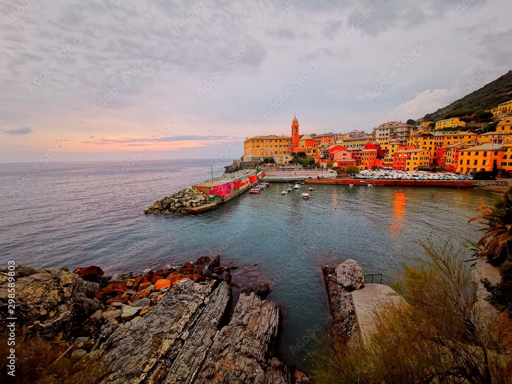 port of Genoa Nervi at sunset