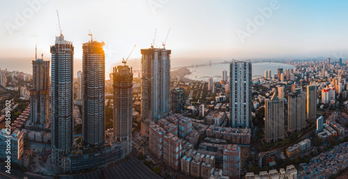 Mumbai city skyline aerial panorama.