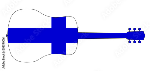 Acoustic Guitar Silhouette With Finland National Flag