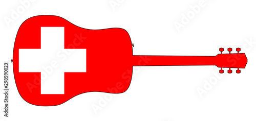 Acoustic Guitar Silhouette With Swiss National Flag