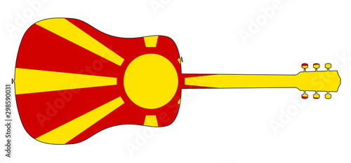 Acoustic Guitar Silhouette With Macedonian National Flag