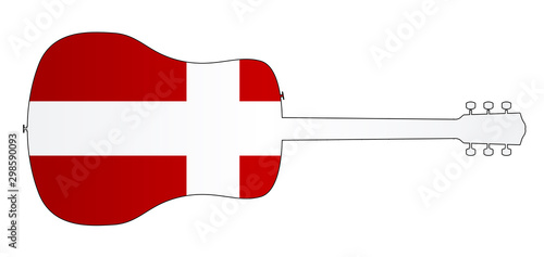 Acoustic Guitar Silhouette With Denmark National Flag