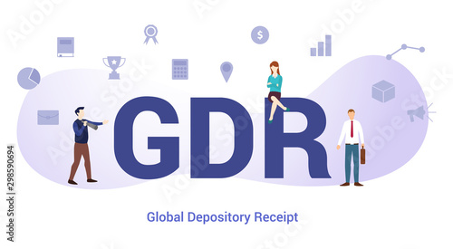 gdr global depository receipt concept with big word or text and team people with modern flat style - vector
