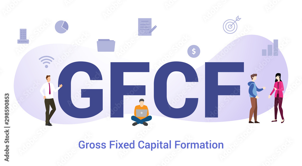 gfcf gross fixed capital information concept with big word or text and team people with modern flat style - vector gfcf gross fixed capital information concept with big word or text and team people with modern flat style - vector