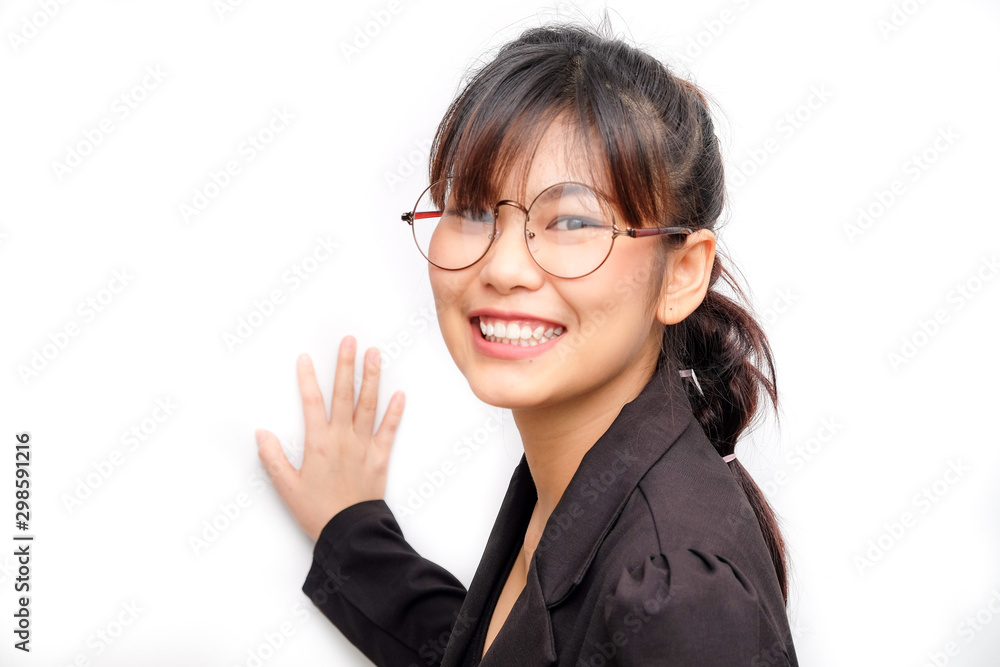 Business asian women felling happy on white background Business asian women felling happy on white background