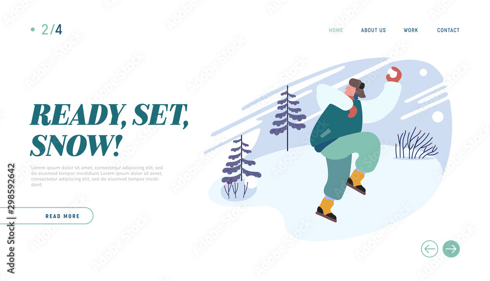 Wintertime Relaxing Active Spare Time Website Landing Page. Happy Cheerful Man Playing Snowballs. Winter Season Outdoor Leisure Active Games on Street Web Page Banner. Cartoon Flat Vector Illustration Wintertime Relaxing Active Spare Time Website Landing Page. Happy Cheerful Man Playing Snowballs. Winter Season Outdoor Leisure Active Games on Street Web Page Banner. Cartoon Flat Vector Illustration