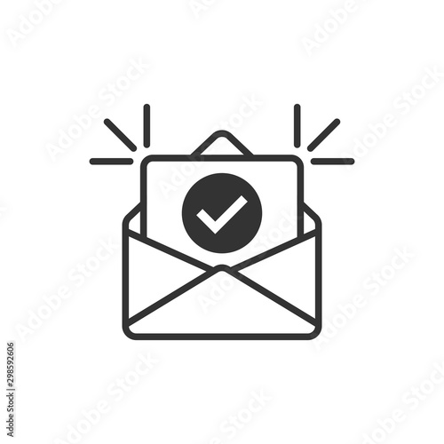 Envelope with confirmed document icon in flat style. Verify vector illustration on white isolated background. Receive business concept.