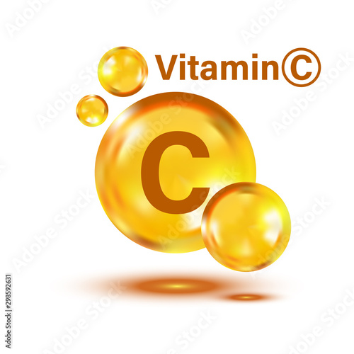 Vitamin C icon in flat style. Pill capcule vector illustration on white isolated background. Drug business concept. photo
