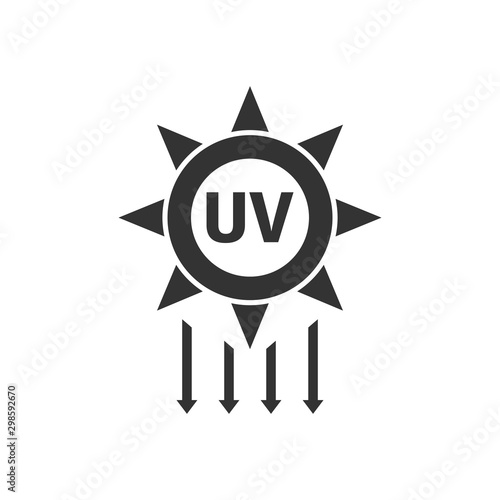 UV radiation icon in flat style. Ultraviolet vector illustration on white isolated background. Solar protection business concept.
