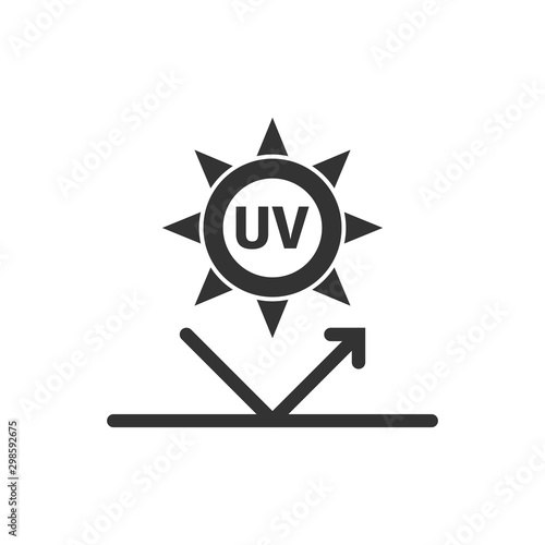 UV radiation icon in flat style. Ultraviolet vector illustration on white isolated background. Solar protection business concept.