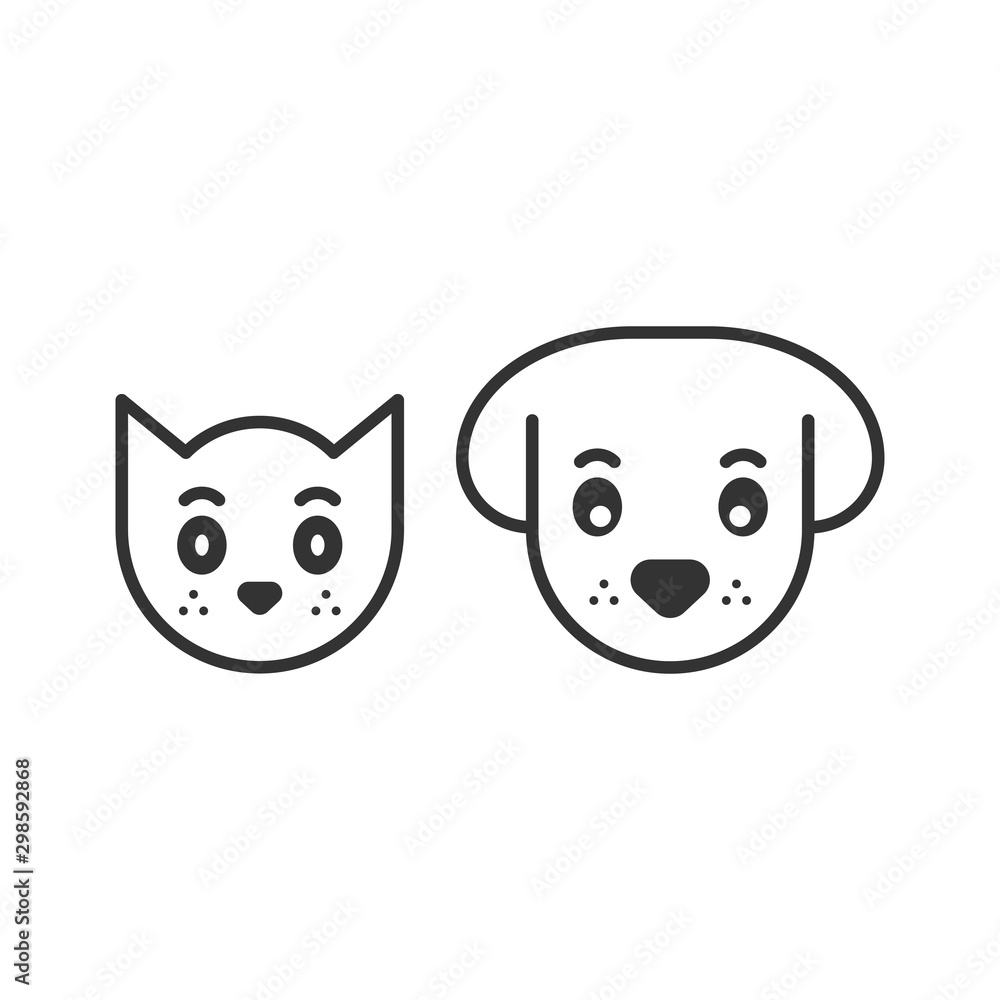 Dog and cat icon in flat style. Animal head vector illustration on white isolated background. Cartoon funny pet business concept.