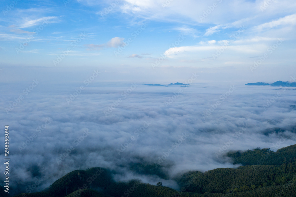 Landscape of Morning Mist with Mountain Layer. - obrazy, fototapety, plakaty 