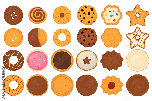Illustration on theme big set different biscuit, kit colorful pastry cookie