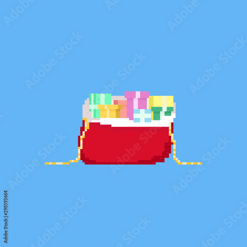 Pixel santa gift bag with gift boxes.Christmas.8bit.